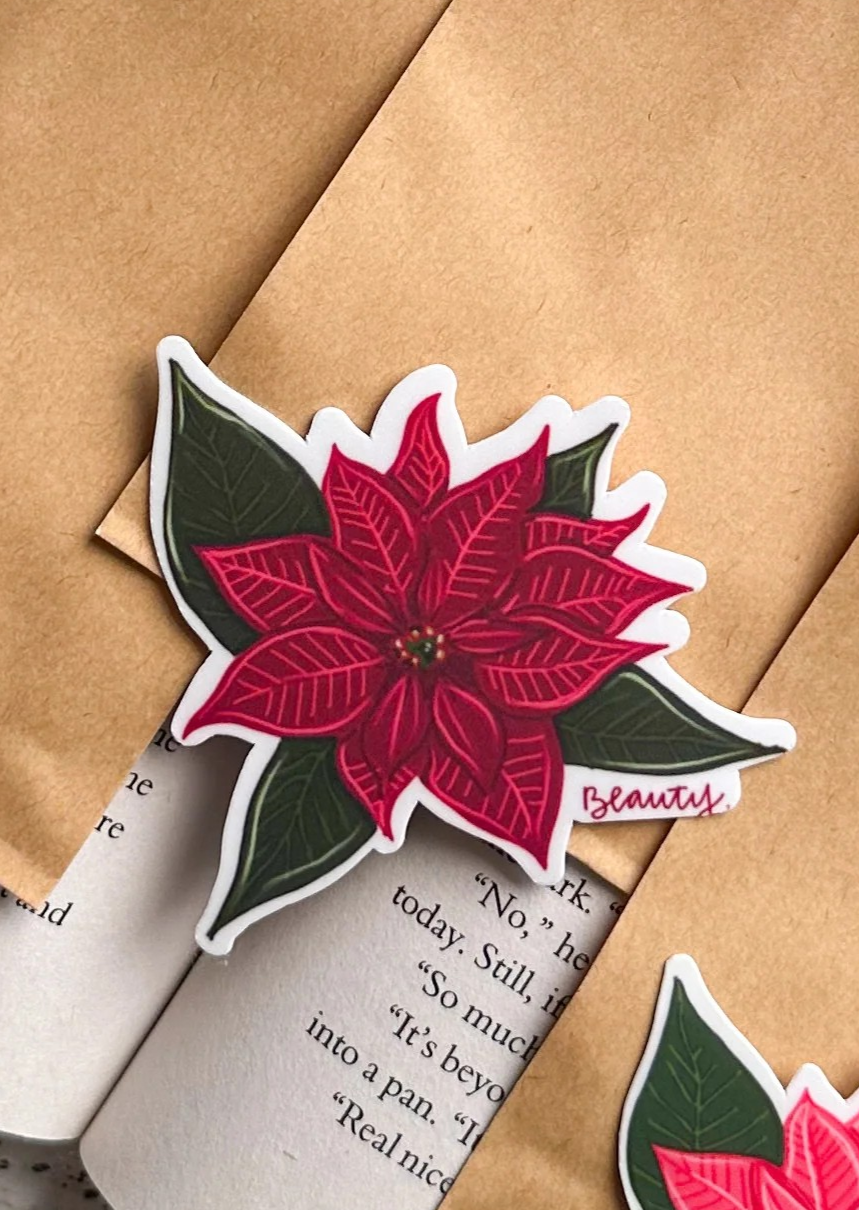 RED Poinsettia Sticker