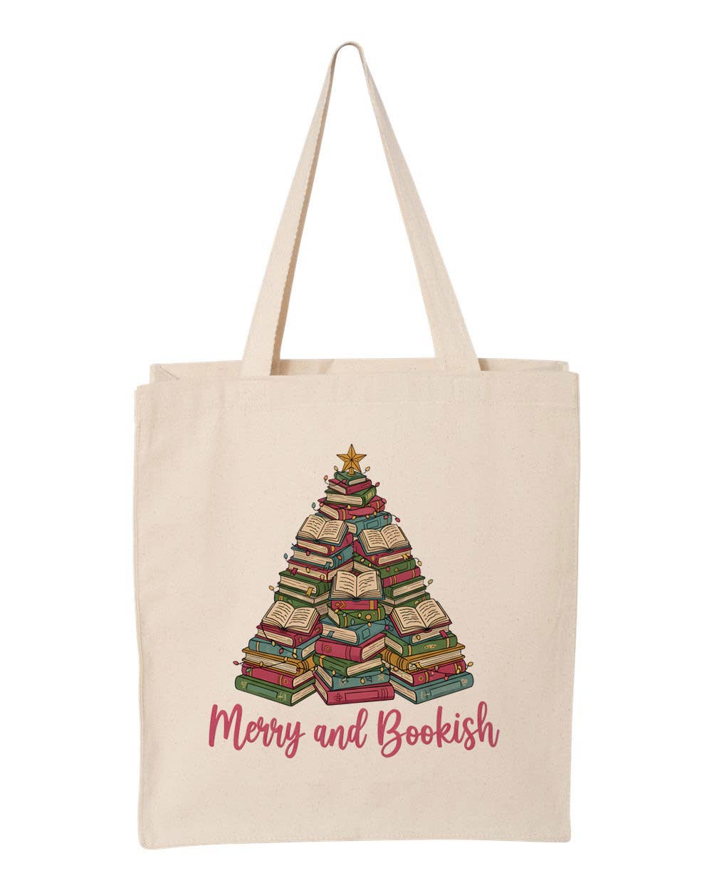 Merry and Bookish Christmas Book Lover Canvas Tote Bag
