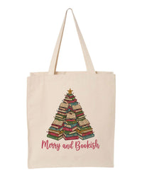 Merry and Bookish Christmas Book Lover Canvas Tote Bag