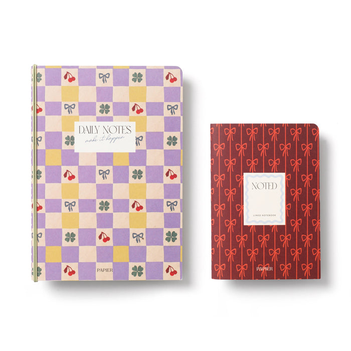Lined Notebook Set, Softcover A5 & A6 - Checkerboard & Bows
